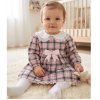 KWD05: Baby Girls Pink Tartan Bow Dress With Lace Trim & Lining (0-4 years, Made in UK)